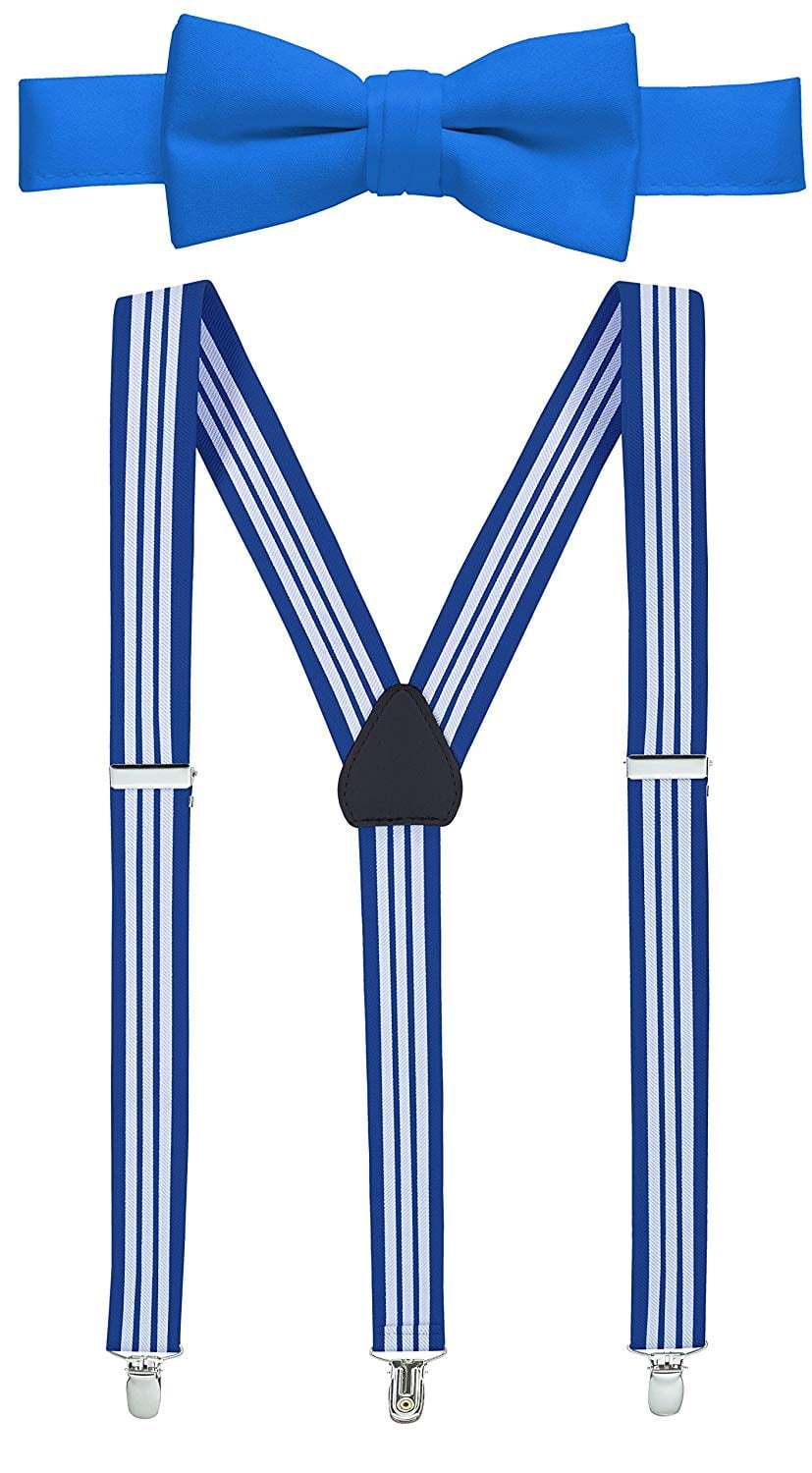 Hold’em 1" Teens & Men Suspender and Bow Tie Set Pre-Tied Bow Tie - Striped Royal and White