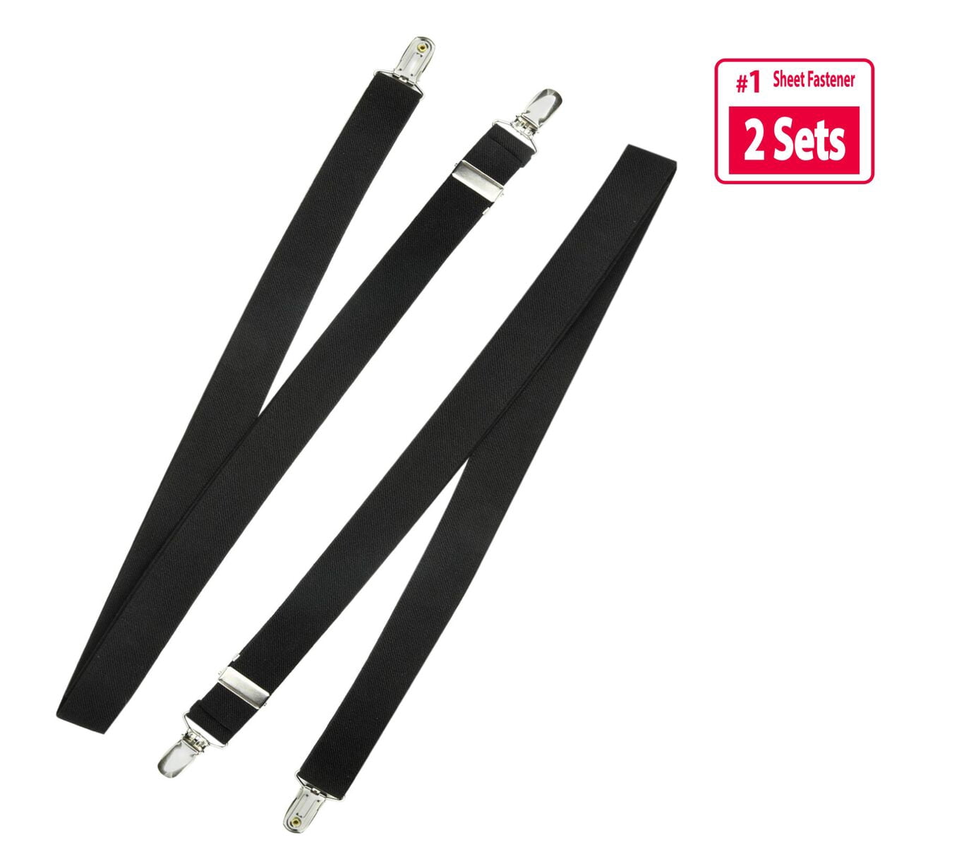 Hold’em Bed Sheet Fastener Suspenders - Adjustable, Crisscross Sheet Strap Holder Clips, Black