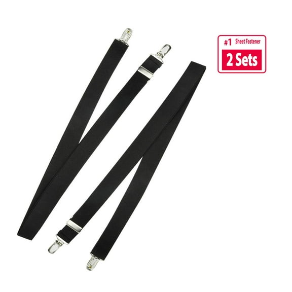 Holdem Bed Sheet Fastener Suspenders - Adjustable, Crisscross Sheet Strap Holder Clips, Black