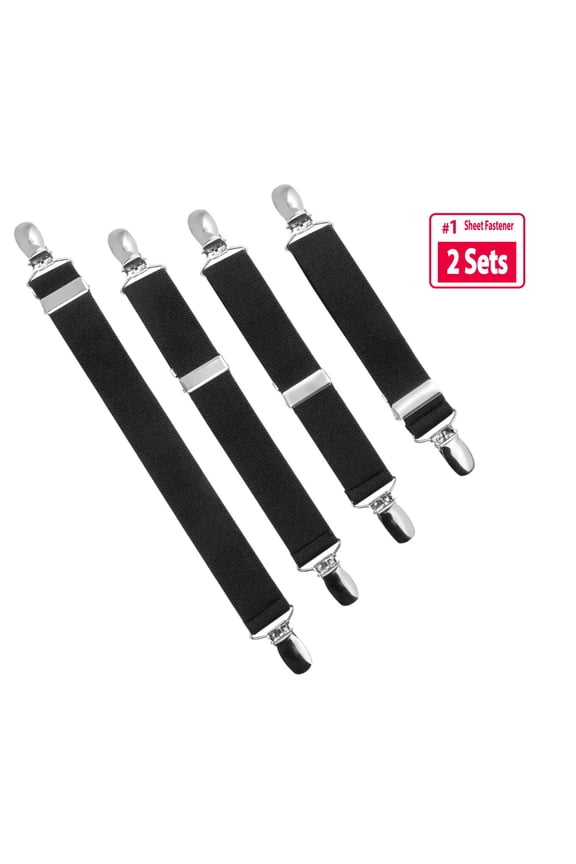 Holdem Bed Sheet Fastener Suspenders - Adjustable, Straight or Crisscross Sheet Strap Holder Clips Black & White