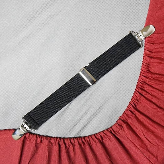 Hold’em Bed Sheet Fastener Suspenders - Straight Strap Holder Clips - 4pc. Adjustable Black