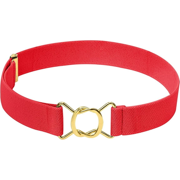 Hold’em Belts for Boys Brass Twisted Toddler Stretch Elastic Buckle Belt for Male Kids - Red