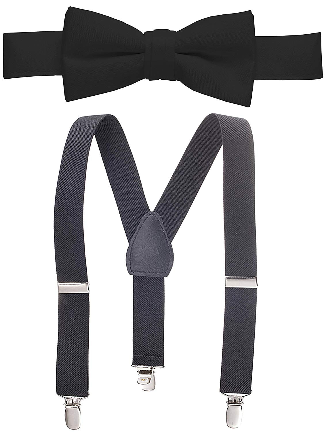 Hold'em Bow Tie Set, Baby Pre-Tied Bow Tie, 1' Suspender for Toddler Kids - Black