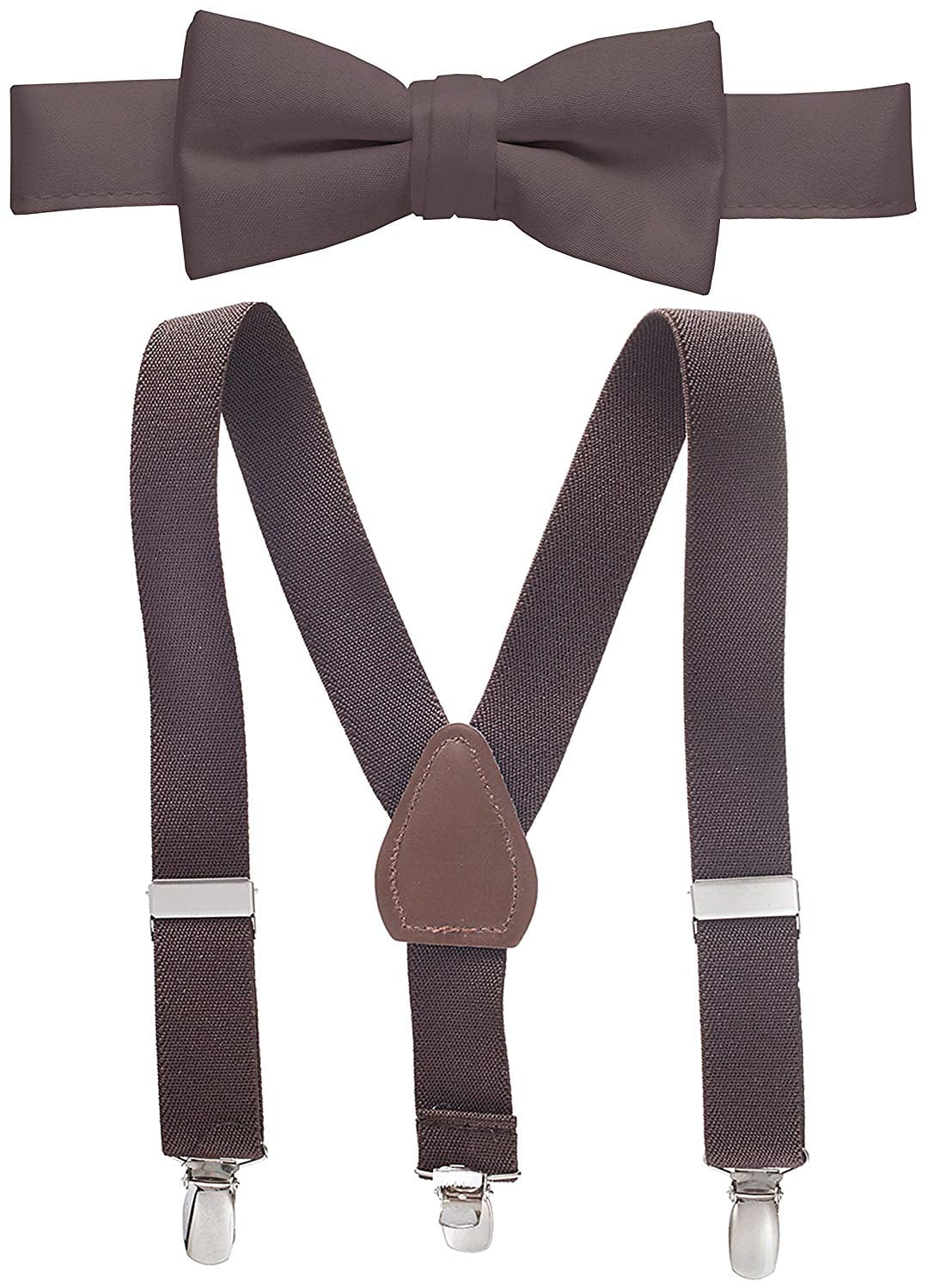 Hold'em Bow Tie Set, Baby Pre-Tied Bow Tie, 1' Suspender for Toddler Kids - Brown