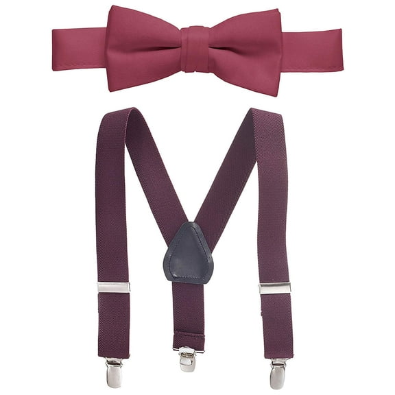 Hold'em Bow Tie Set, Baby Pre-Tied Bow Tie, 1' Suspender for Toddler Kids - Burgundy