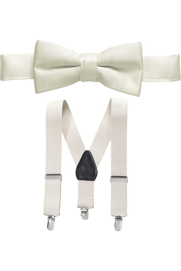 Bow Tie Set, Baby Pre-Tied Bow Tie, 1' Suspender for Toddler Kids - Ivory