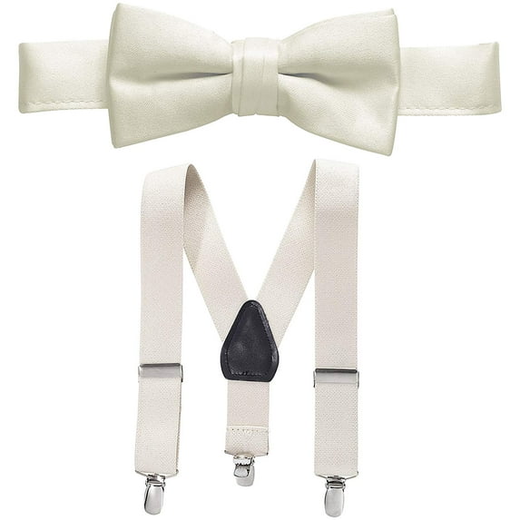 Hold'em Bow Tie Set, Baby Pre-Tied Bow Tie, 1' Suspender for Toddler Kids - Ivory