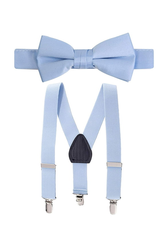 Bow Tie Set, Baby Pre-Tied Bow Tie, 1' Suspender for Toddler Kids - Light Blue