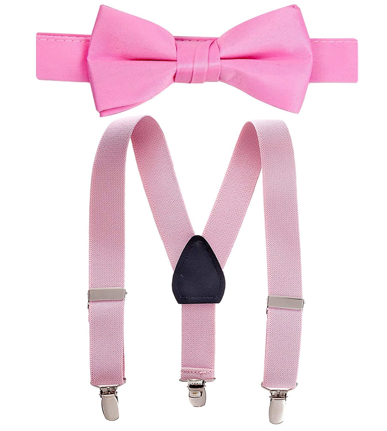 Hold'em Bow Tie Set, Baby Pre-Tied Bow Tie, 1' Suspender for Toddler Kids - Light Pink