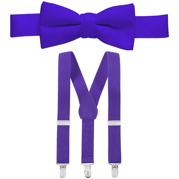 Hold'em Bow Tie Set, Baby Pre-Tied Bow Tie, 1' Suspender for Toddler Kids - Purple