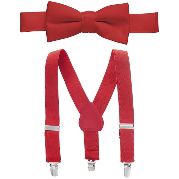 Hold'em Bow Tie Set, Baby Pre-Tied Bow Tie, 1' Suspender for Toddler Kids - Red