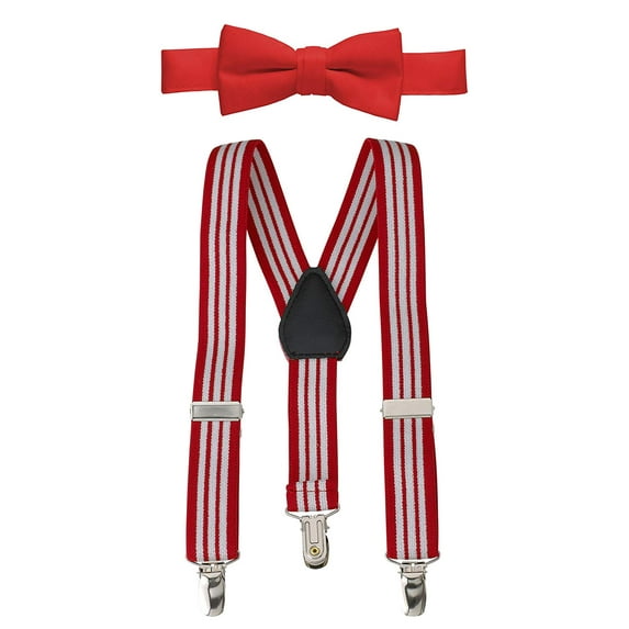 Hold'em Bow Tie Set, Baby Pre-Tied Bow Tie, 1' Suspender for Toddler Kids - Striped Red and White