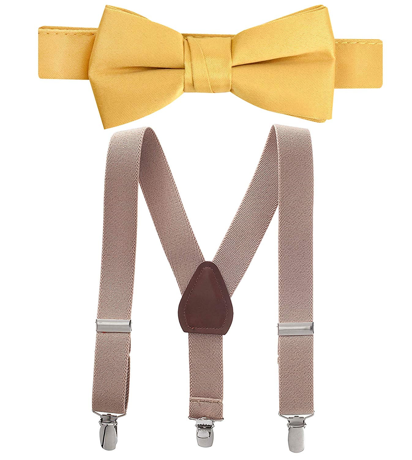Hold'em Bow Tie Set, Baby Pre-Tied Bow Tie, 1' Suspender for Toddler Kids - Tan