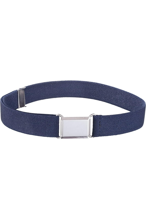 Elastic Belt for Toddler Unisex Kids with Silver Square Buckle - Navy
