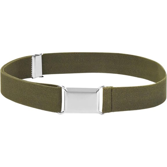 Hold'em Elastic Belt for Toddler Unisex Kids with Silver Square Buckle - Olive