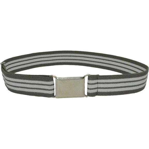 Hold'em Elastic Belt for Toddler Unisex Kids with Silver Square Buckle - Striped Grey and White