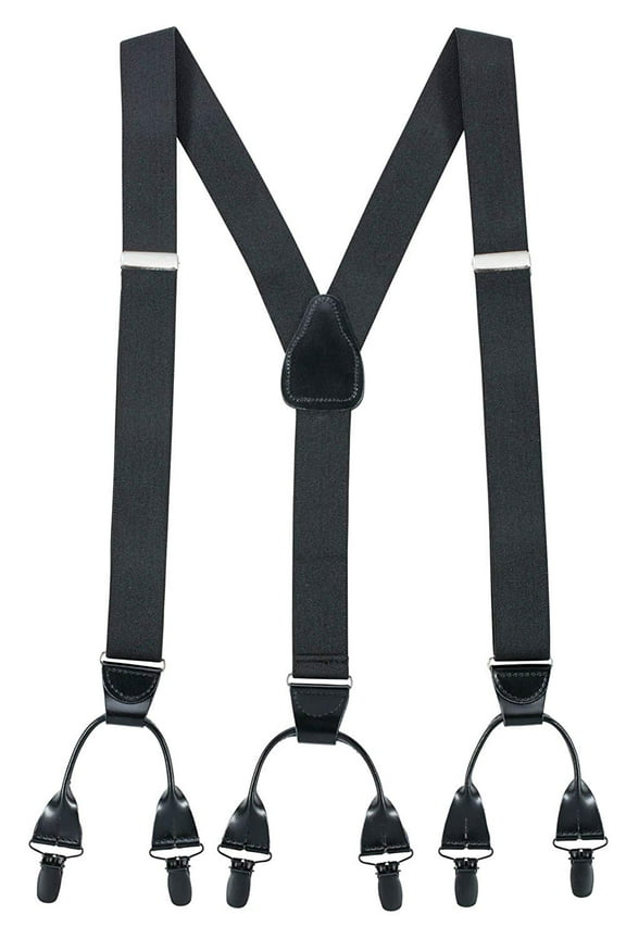 Elastic "Double-Hold" Button Look with No Slip Pin Clip Closure Suspenders for Adult Men - Black