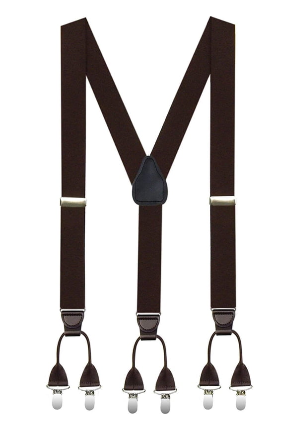 Elastic "Double-Hold" Button Look with No Slip Pin Clip Closure Suspenders for Adult Men - Brown