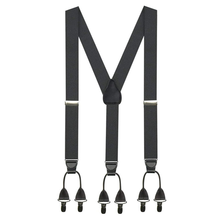 Hold'em Elastic Double-Hold Button Look with No Slip Pin Clip Closure  Suspenders for Adult Men - Gray 