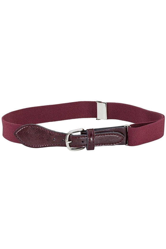 Kids Elastic Adjustable Belt with Leather Closure for Male Toddler - Burgundy