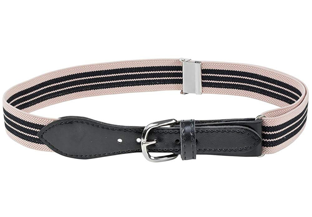 Hold'em Kids Elastic Adjustable Belt with Leather Closure for Male Toddler - Striped Beige and Black