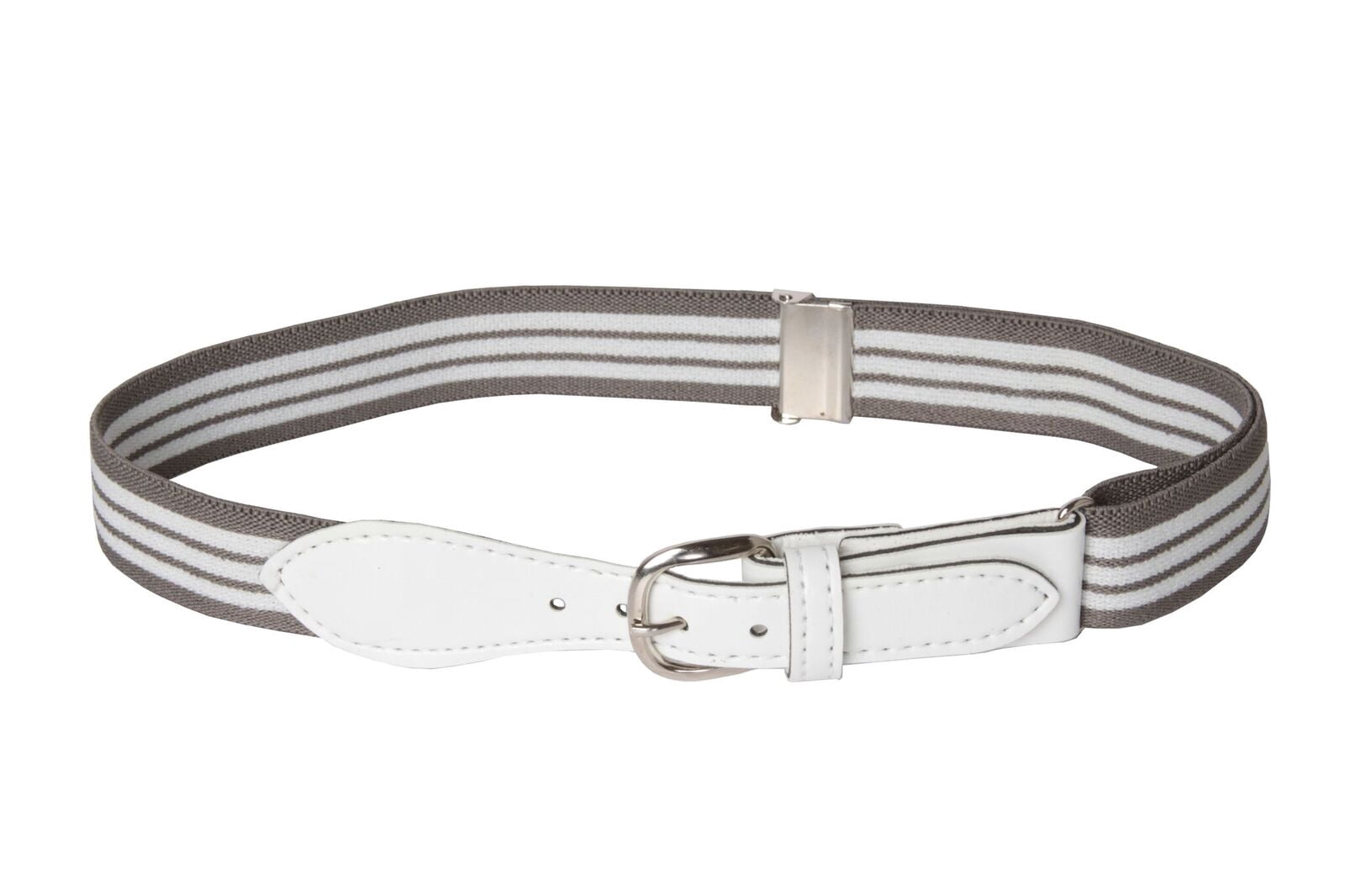 Hold'em Kids Elastic Adjustable Belt with Leather Closure for Male Toddler - Striped Grey / White Leather