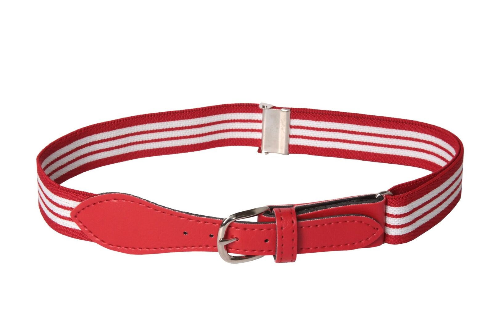 Hold'em Kids Elastic Adjustable Belt with Leather Closure for Male Toddler - Striped Red / Red Leather