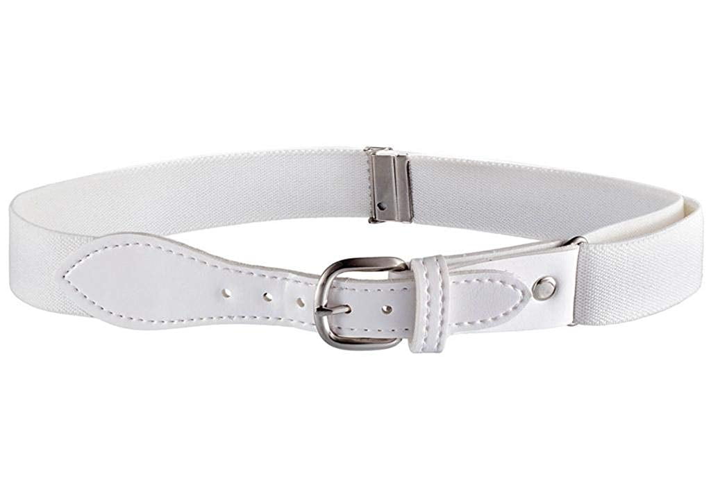 Hold'em Kids Elastic Adjustable Belt with Leather Closure for Male Toddler - White
