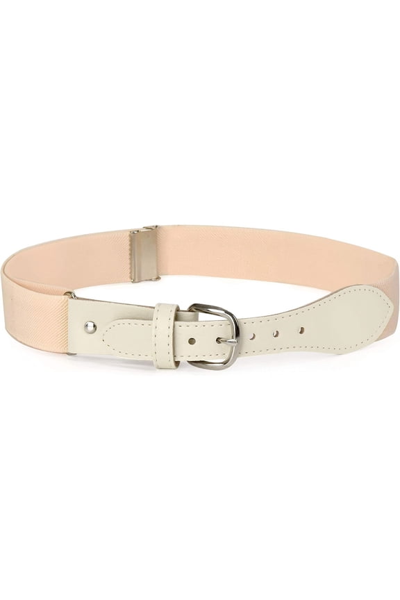 Kids Elastic Adjustable Belt with Leather Closure for Male Toddler - off White