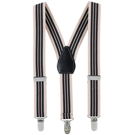 Hold'em Kids and Baby Elastic Adjustable Solid Color Suspenders - Beige/Black Striped (Size "26")