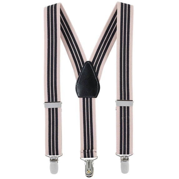 Hold’em Suspender for Kids Boy Polished Clip Genuine Leather Crosspatch - Beige and Back Striped