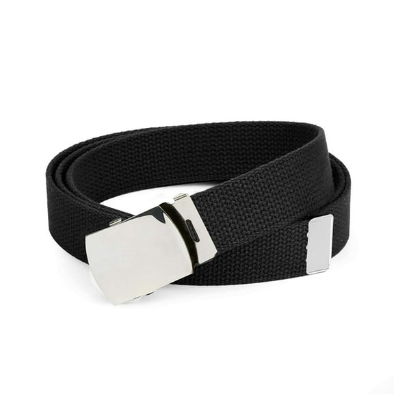 Hold’em Military Canvas Webbing Belts Polished Silver for Adult Men’s - Black