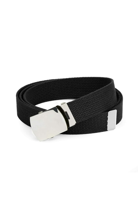 Hold’em Military Canvas Webbing Belts Polished Silver for Adult Men’s - Black