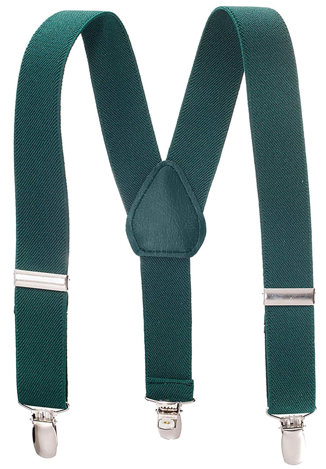 Hold’em Suspender for Kids Boy Polished Clip Genuine Leather Crosspatch - Hunter Green