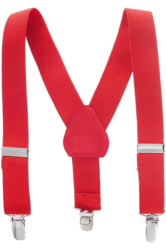 Hold’em Suspender for Kids Boy Polished Clip Genuine Leather Crosspatch - Red