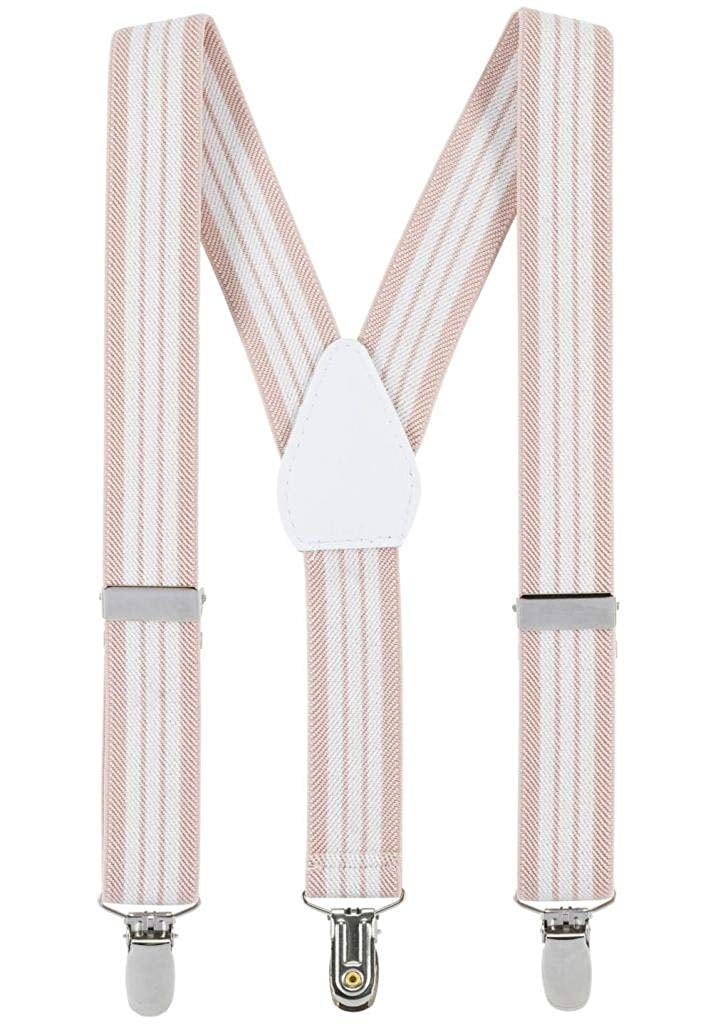 Hold’em Suspender for Kids Boy Polished Clip Genuine Leather Crosspatch - Striped Beige and White