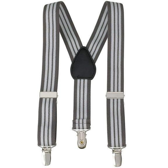 Hold’em Suspender for Kids Boy Polished Clip Genuine Leather Crosspatch - Striped Grey and White