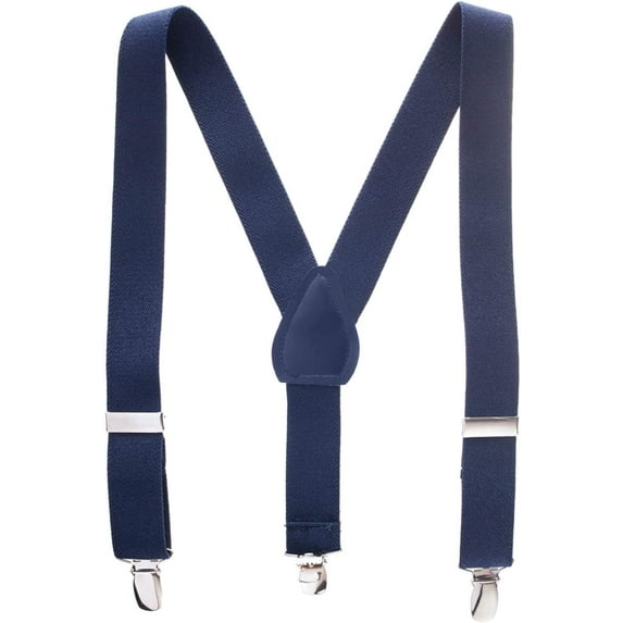 Hold’em Suspenders for Boys and Baby-Leather Metal Clip - Navy Blue (22")