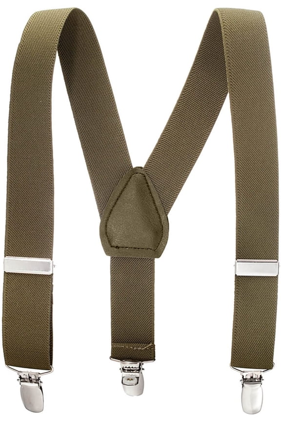 Hold’em Suspenders for Boys and Baby-Leather Metal Clip - Olive (26")