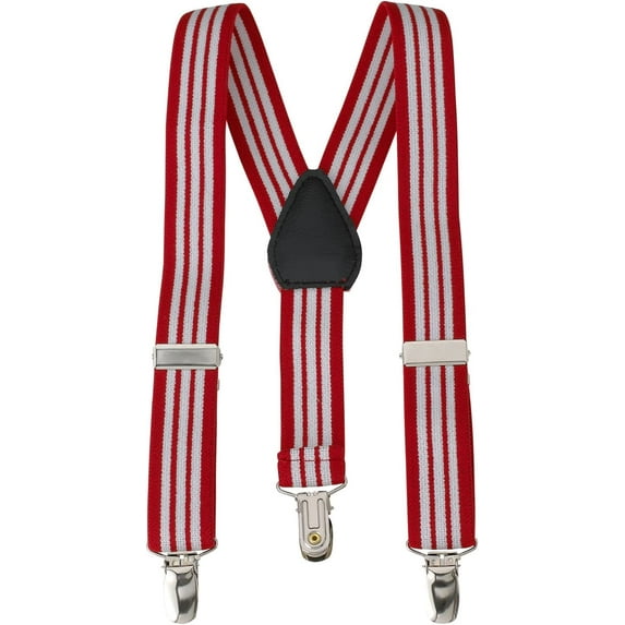 Hold’em Suspenders for Boys and Baby-Leather Metal Clip - Red and White Striped (30")