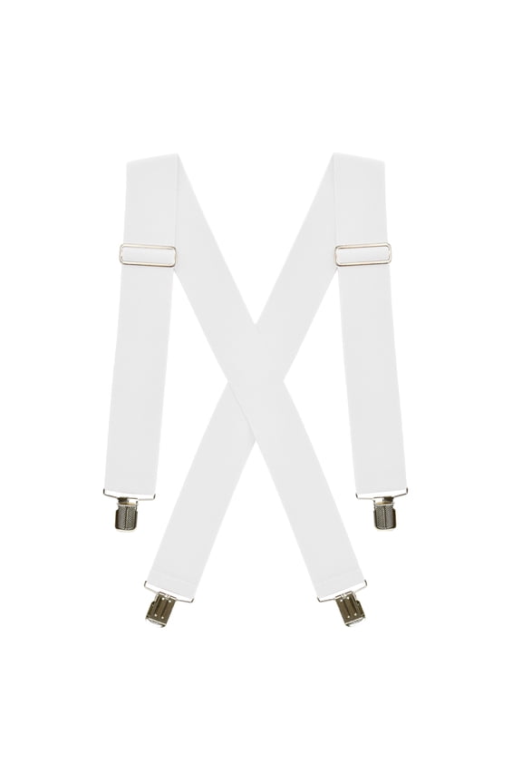 Suspenders for Men Heavy Duty Utility Clips 2” Wide - White