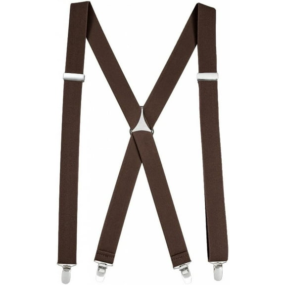 Hold'em Suspenders for Men x-Back Adjustable Straight Clip - Brown (Regular 46" Long)