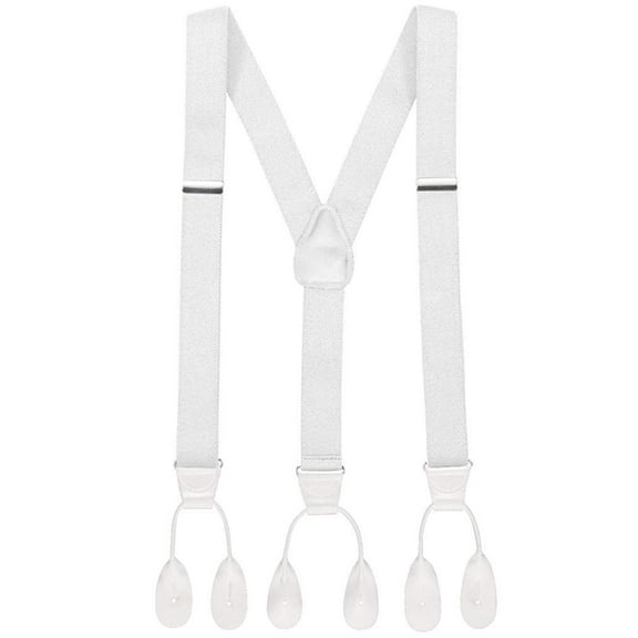 Hold'em Y-Back Genuine Leather Trimmed Button Suspenders for Men Adult - White