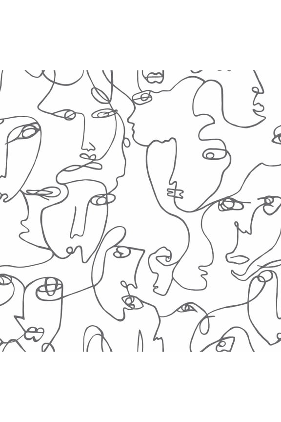 Abstract Linear Faces Black and White Unpasted Wallpaper 396in x 20.8in