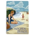 thumbnail image 1 of Holden Beach, North Carolina, Woman on Beach (12x18 Aluminum Art, Indoor Outdoor Metal Sign Decor), 1 of 1