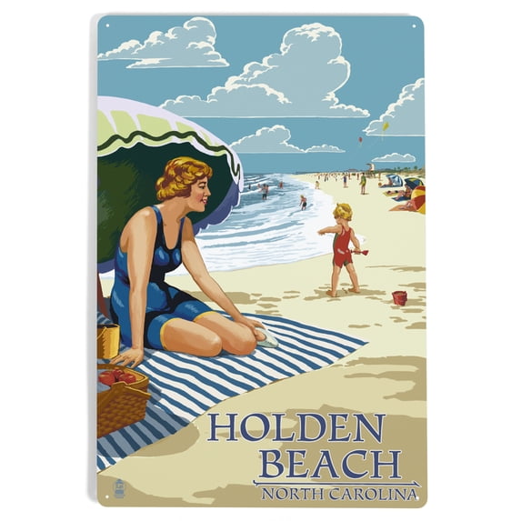 Holden Beach, North Carolina, Woman on Beach (12x18 Aluminum Art, Indoor Outdoor Metal Sign Decor)