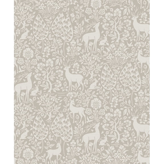 Holden Decor Deer Woods Taupe Wallpaper, Woodland Deer & Forest Animal Pattern, Paste-the-Paper Paper Wallpaper, 21in x 33 ft Roll (Covers 56 sq ft)