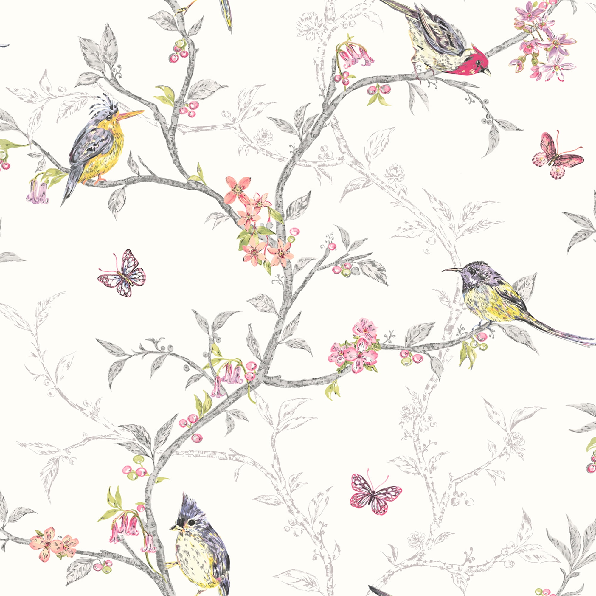 Holden Decor Phoebe Bird Trail White Non-Pasted Wallpaper (Covers 56 sq. ft)