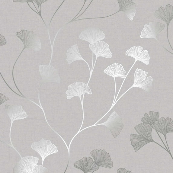 Holden Glistening Ginkgo Leaf Non-Pasted Wallpaper 396in x 20.8in Silver