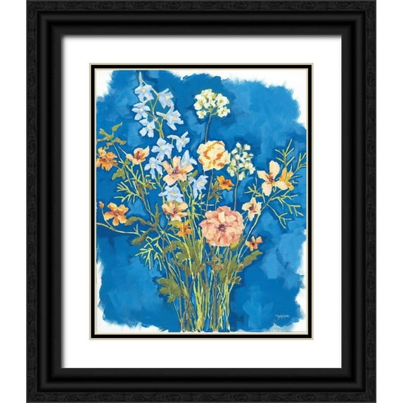 Holden, Jennifer 20x24 Black Ornate Wood Framed with Double Matting Museum Art Print Titled - Flowers on Blue
